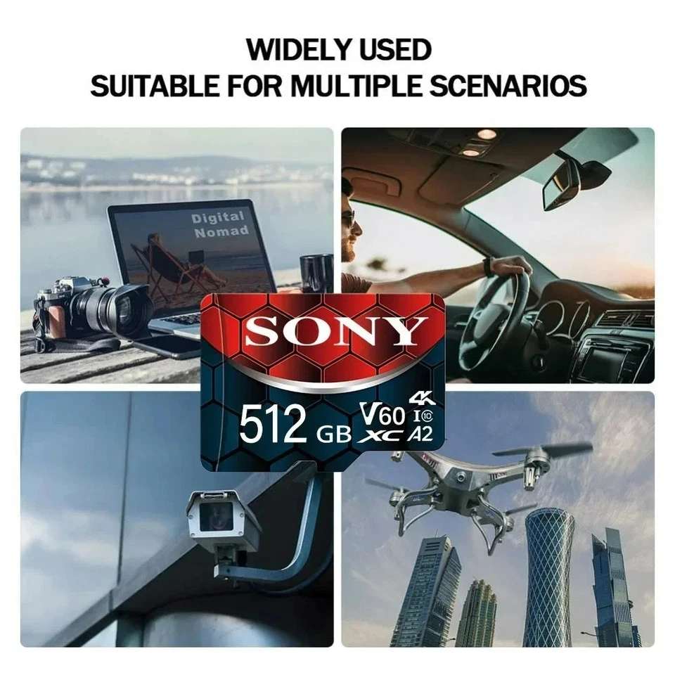 Scheda SD Micro TF 256GB 512GB 1TB 2TB V60 C10 Alta Velocità + Adattatore Regalo - Immagine 2 di 4