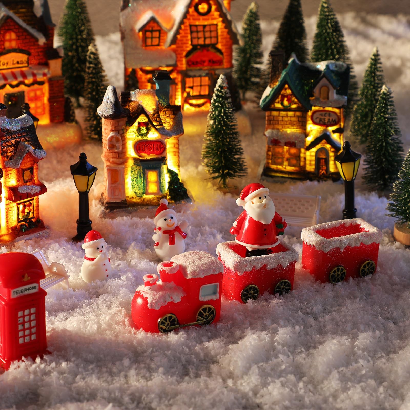 36 Pcs Christmas Village Sets Christmas Village Houses LED Holiday Village Fi...