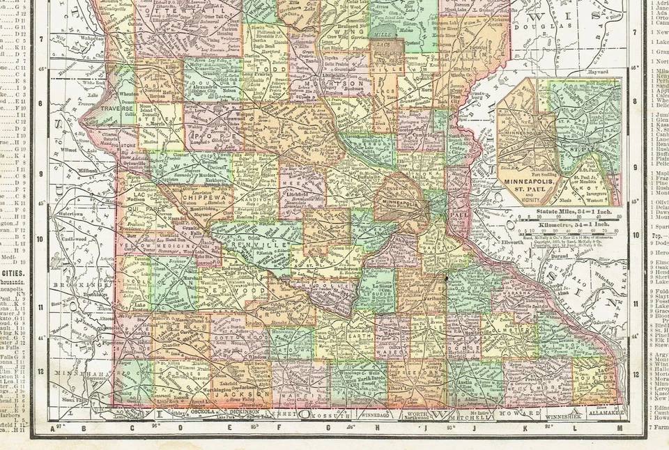 Mapa a color antiguo de Minnesota y Wisconsin con fecha de 1902 Foto 4 de 4