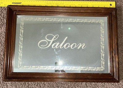 Vintage Saloon Bar Mirror 18.5 X 12.5  Mancave Decor Signage Wood Frame She Shed