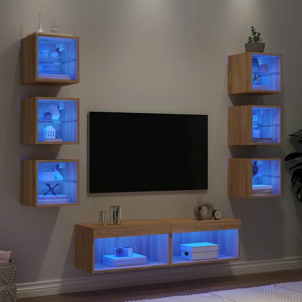 Wohnwand 8-Tlg. Mit Led-Beleuchtung Sonoma-Eiche Holzwerkstoff-image