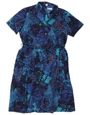 Vintage Womens Abstract Pattern Basic Dress UK 18 XL Navy Blue RV21