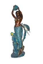 Mermaid Holding a Shell Fountain W Turtle Bronze Statue - Size: 32