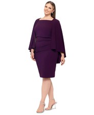 Betsy & Adam Plus Size Cape Overlay Sheath Dress Size 22W Mulberry
