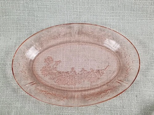 Vintage Pink Depression Glass Sharon Cabbage Rose Oval Platter/Dish Plate 12.5"
