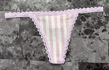 NWOT VICTORIA'S SECRET LAVENDER STRIPE LACE STRETCH V STRING THONG PANTIES