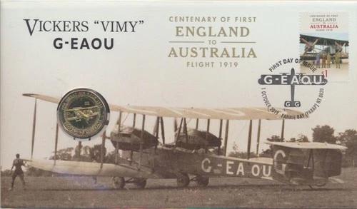 Australia: 2019 $1 First England to Australia Flight Vickers 'Vimy' DH9 PNC