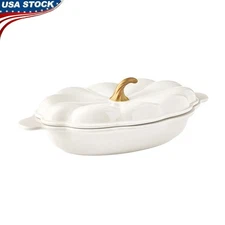 Stoneware Pumpkin Baker 3 Quart Oval Casserole Dish Oven Safe Fall Decor Serving