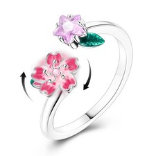 MULA European 925 Sterling Silver Ring Rotating Cherry Blossoms Women Jewelry