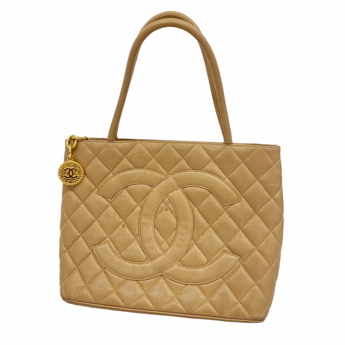 CHANEL Beige Gold Hardware Tote Bag in Grained Calfskin for Women