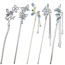 5PCS Butterfly Flower Hair Sticks for Buns Long Hair Chinese Hanfu Style 4
