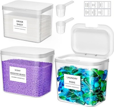 Laundry Pods Container W/ Pop-up Lid Laundry Room Organization Dryer Sheet