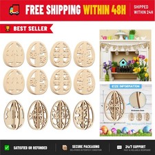 DIY 3D Easter Eggs Wood Crafts - 24 Paintable Unfinished Wooden Slices