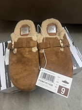 Dolce Vita AUDREANA Suede Shearling Lined Clog Slippers Cognac Buckle Women's 9