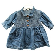 Vintage Baby Gap 3-6M Denim Dress Smocked Collared Prairie Cotton Blue