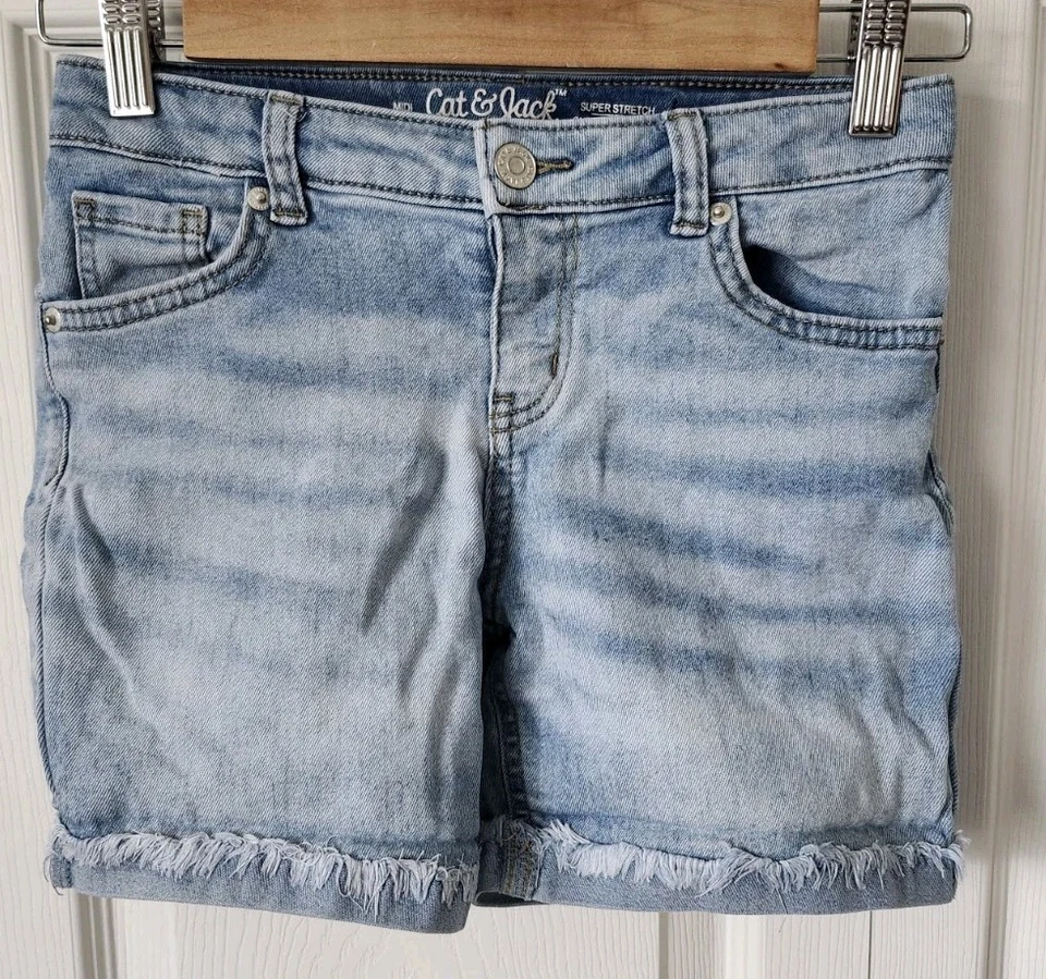 Cat & Jack Girls Size Large 10/12 Midi Jean Shorts Medium/Light Super Stretch - Image 4 of 4