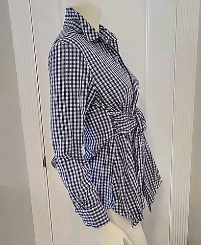 Isabella Oliver, London Blue Check Maternity Wrap Tie Button-Up Tunic US6/8 NWOT - Picture 3 of 9