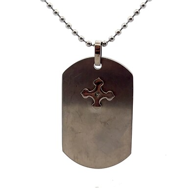 Men's Titanium Stainless Genuine Diamond Celtic Cross Dog Tag  Necklace