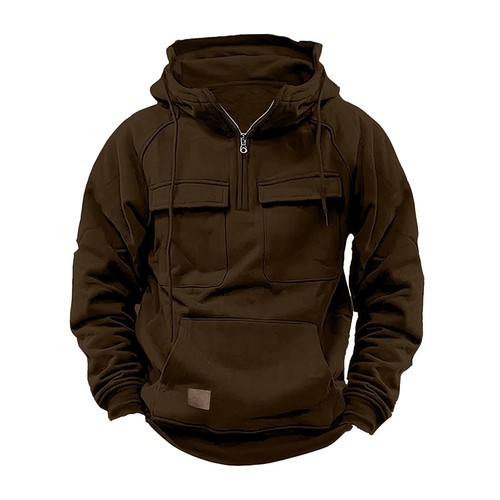 Mens Quarter Zip Hoodies Long Sleeve Tactical Casual Hooded Sweatshirts Pockets - Picture 29 of 41
