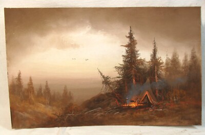 Antique 19C William Chandler Campfire Landscape Pastel Painting | eBay