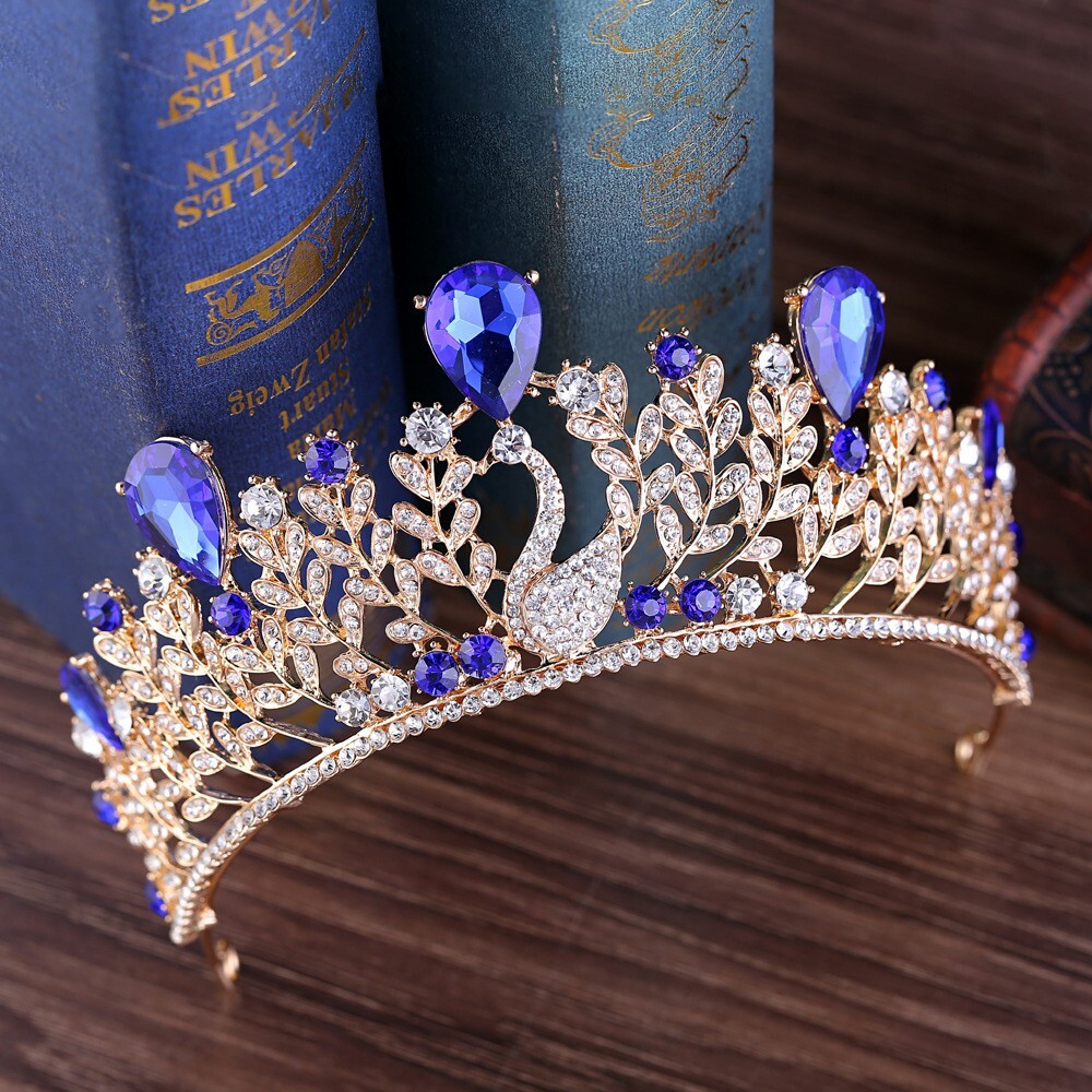 Swarovski gold crystal crown tiara Lorenza - Royal Gold Swarovski Crystal Tiara – Bella-Tiara main image 4