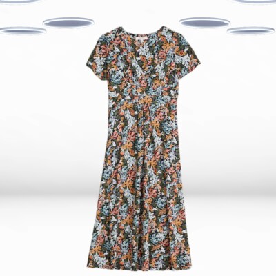 Ex Seasalt Damen Kurzarm Bio Baumwolle Jersey Midikleid in Multi Floral