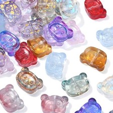 100x Spray Painted Glass Teddy Bear Loose Spacer Beads for Jewelry Crafts Making