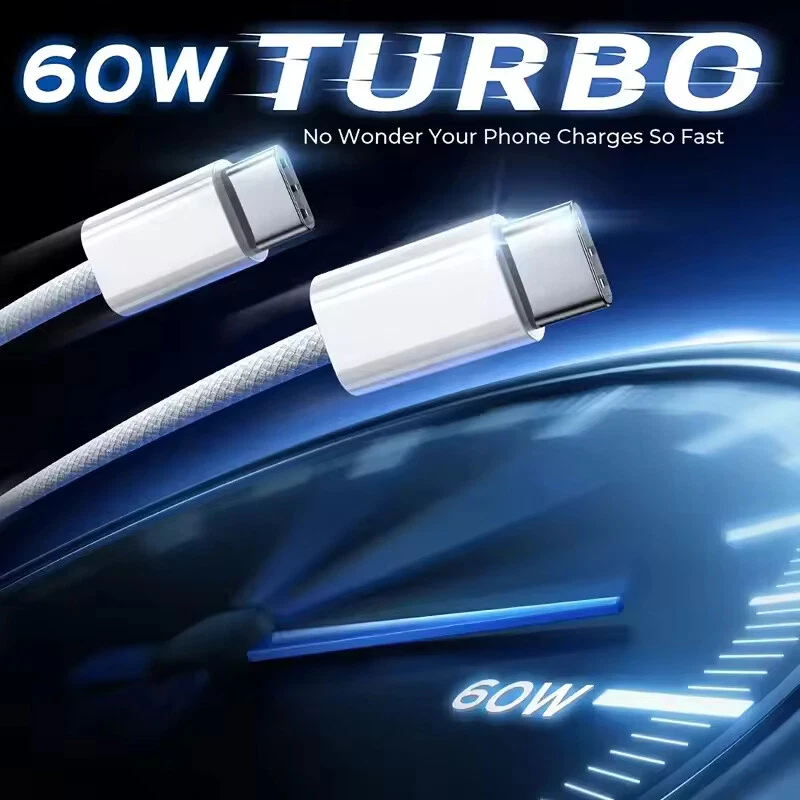Lote de cables de carga rápida USB-C a USB-C de 60 W cable de nailon para iPhone 15 16 17 Samsung Foto 4 de 4