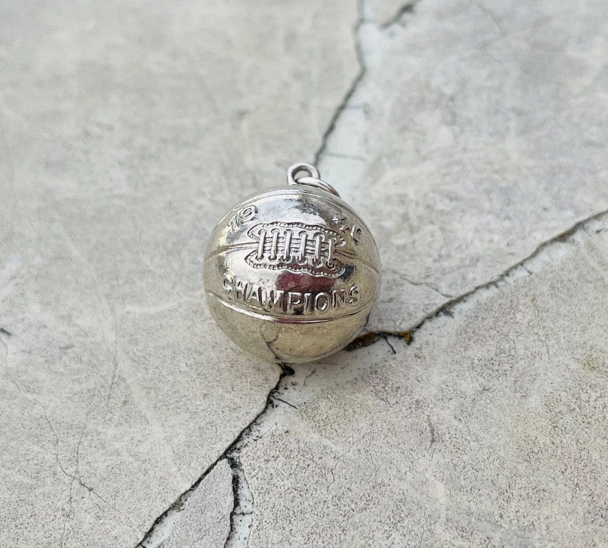 Vintage 40s Sterling Silver SS 1940 Champions Basketball Pendant Ball Charm  6.1g