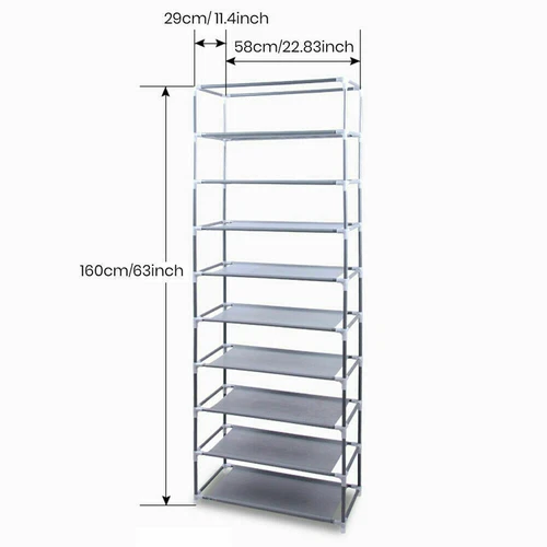 Shoe Rack 10 Layers 9 Shelf Shoes Standing Cabinet Storage Organizer Dustproof - Picture 3 of 12