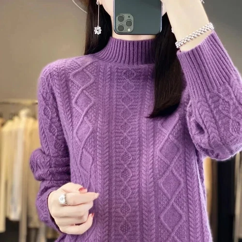 Women Sweater Wool Turtleneck Cashmere Knitwaer Casual Pullover Tops - Picture 13 of 36