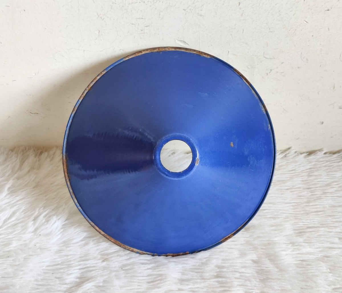 1930s Vintage Cobalt Blue Enamel Industrial Lamp Shade Iron Light