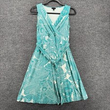Talbots Dress Size XS Green Floral A-Line V-Neck Flowy Ladies Beach Tropical