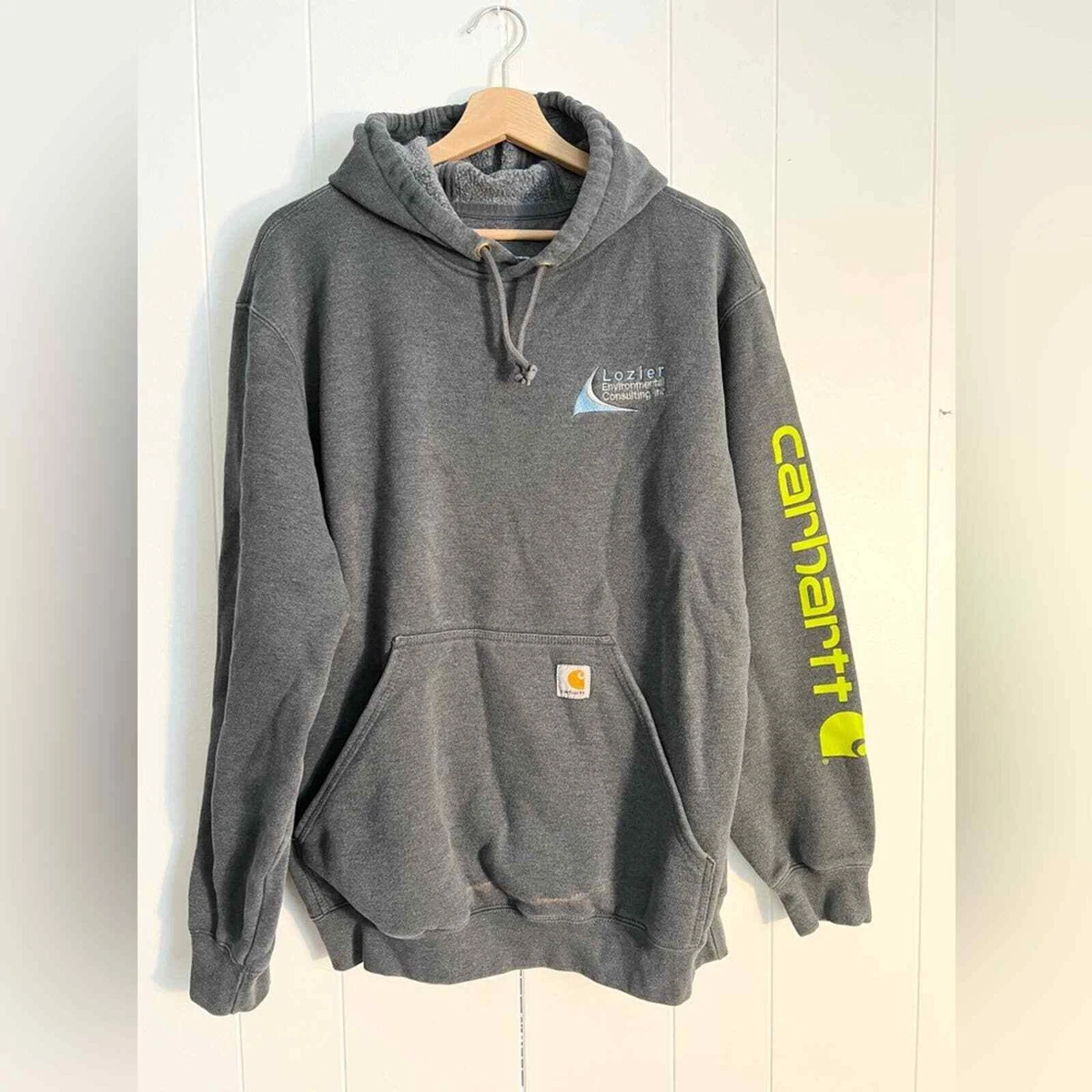 Carhartt M vintage pullover hoodie men's oversized grey neon writing | eBay