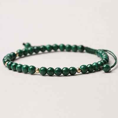 Natural 3mm Minimalist Malachite Stone Green Gemstone Dainty Women Bracelet Gift