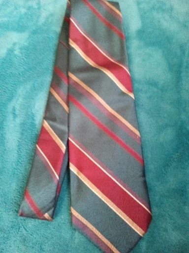 John Weitz * Men's Neck Tie *Silk Blend * Striped Green Gold Red - Image 4 of 4