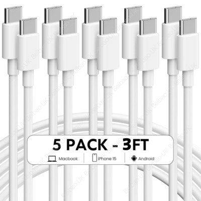 5PCS 3FT USB-C to C Cable PD Fast Charger Type C Cord Lot For Samsung Macbook LG