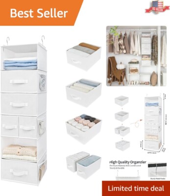 Premium High Quality & Durable 6 Shelf Hanging Closet Organizer with Drawers
