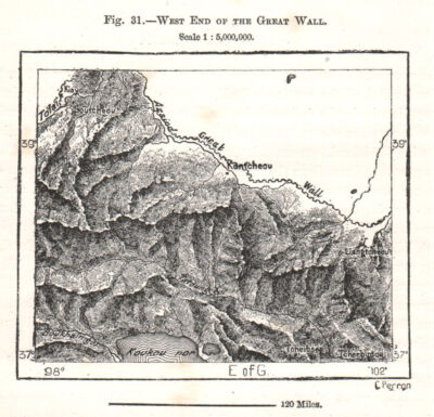 West End der Großen Mauer. China. Skizzenkarte 1885 alte antike Plankarte