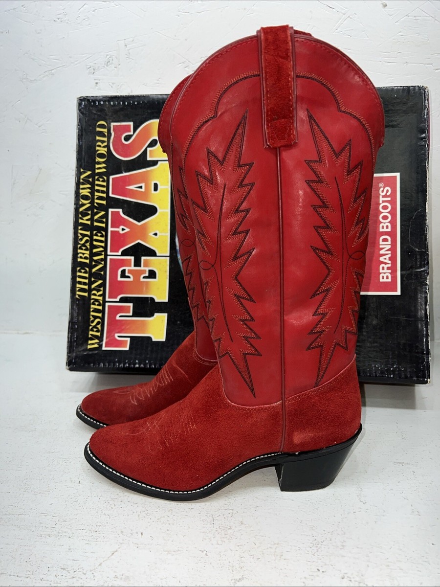 Bottes de cowboy à lacets Texas Brand Cuir rouge foncé pour femmes 8,5