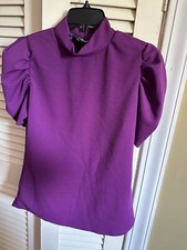 NWT Lexington Ave Short Puffy Sleeve Purple Top Made In USA Sz M. CX1