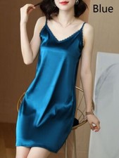 Lady V Neck Short Satin Slip Dress Camisole Petticoat Nightdress Home Thin Slim