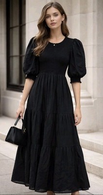 Gestuz MorianaGZ Black Short Sleeve Dress XS Puff Sleeves