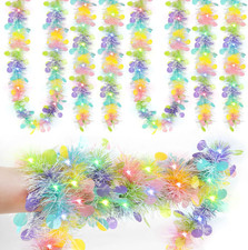 33FT Easter Tinsel Garland with LED String Light,Colorful Tinsel Twist with Conf