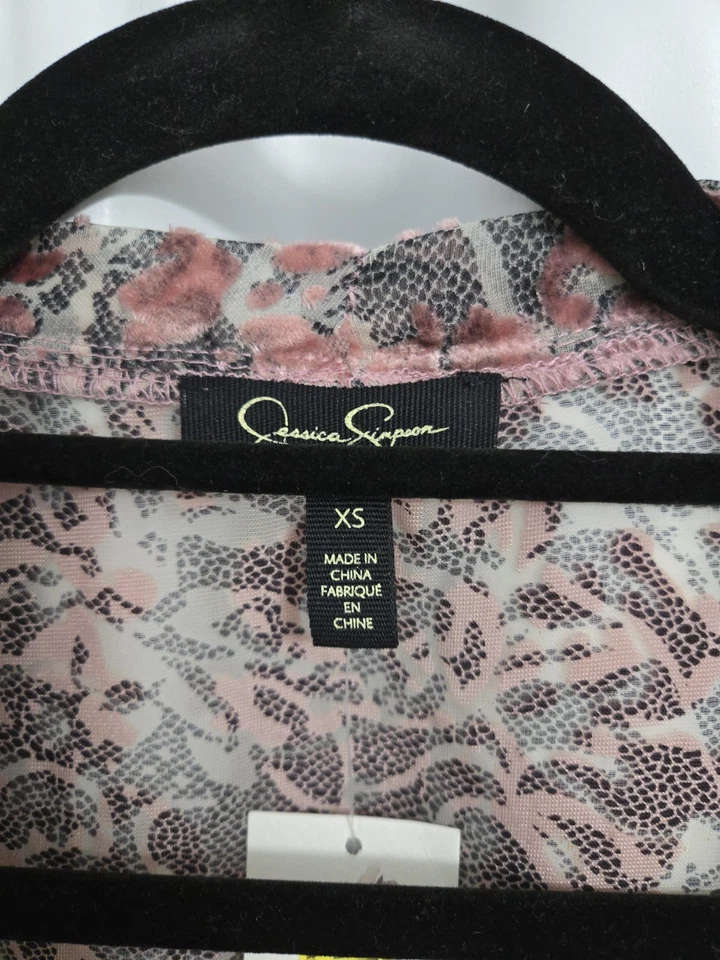 X-Pequeño Nuevo con Etiquetas Terciopelo Burnout Rosa Transparente Encaje Floral Kimono Plumero Con Flecos Foto 2 de 4