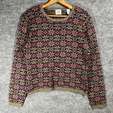 VINTAGE 90s Gap Nordic Fair Isle Knit Sweater Womens Size Medium Wool Angora