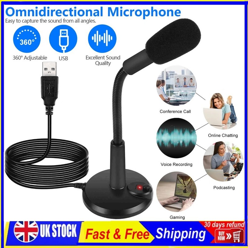 USB Microphone Mic for Laptop PC Computer MSN Skype Desktop Gaming Online