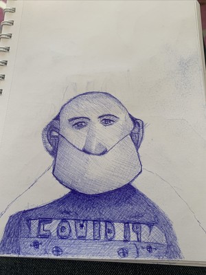 Original Zeichenstift Art Covid 19 A5 Tusche Gesicht Biro Einzelstück