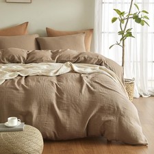 Muslin Duvet Cover Queen Size 3 Pieces Light Brown SOFTEXLY Washed Cotton