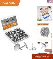 Thumb Tack, 500 Pack, Silver, Flat Push Pins Bulk Steel Round Push Pins Off...